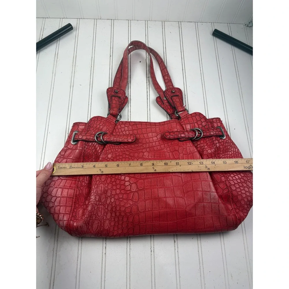 Jessica Simpson Vintage Y2K Red Croc Embossed Shoulder Bag Tote Purse
